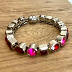 Magnetic Sterling Silver Bracelet with Pink and Red Stones